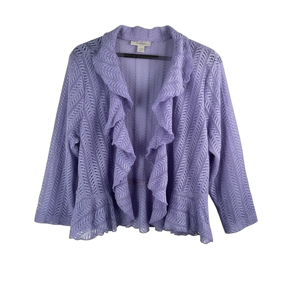 VTG Dressbarn Ruffle Lace Cardigan 16 Purple Lavender Open Knit fairy core 90s
